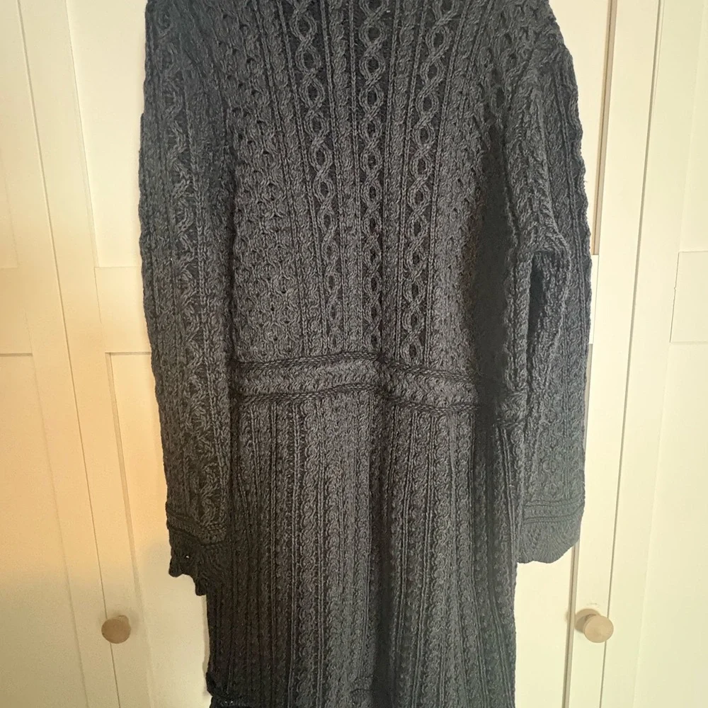 Aran Crafts Black Cable Knit Cardigan Coat - Picture 6 of 11